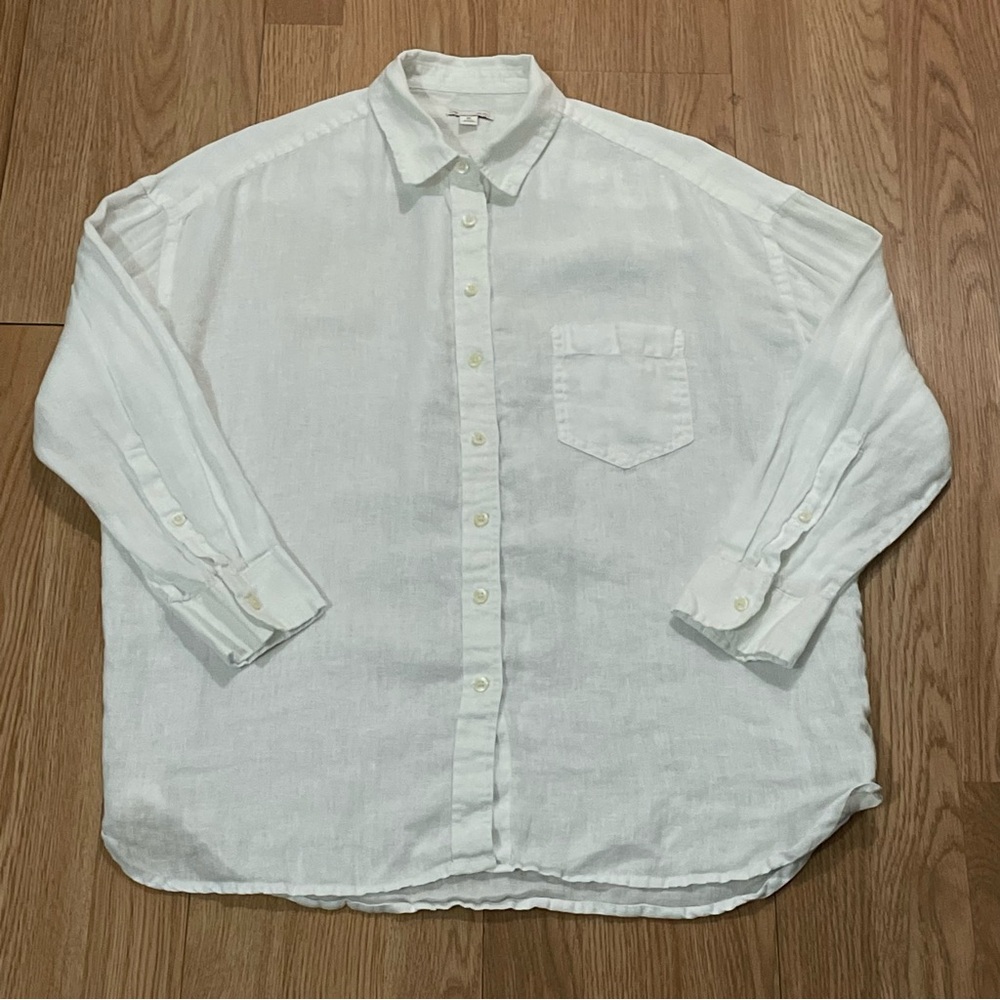 Gap Women’s XS Long Sleeve Button Up Shirt White 100% Linen Preppy Office
